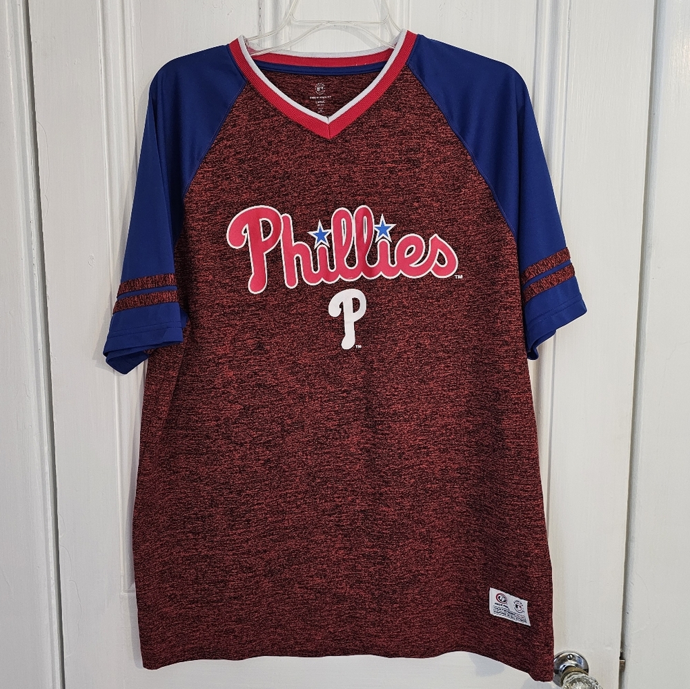 Philadelphia Phillies Men's Large True Fan V-Neck Athletic Shirt Red Blue MLB